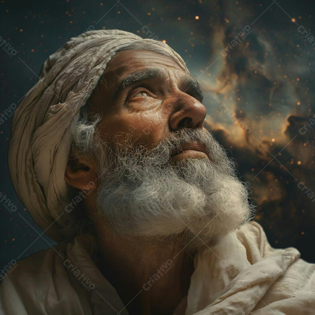 Homem idoso contemplando o universo
