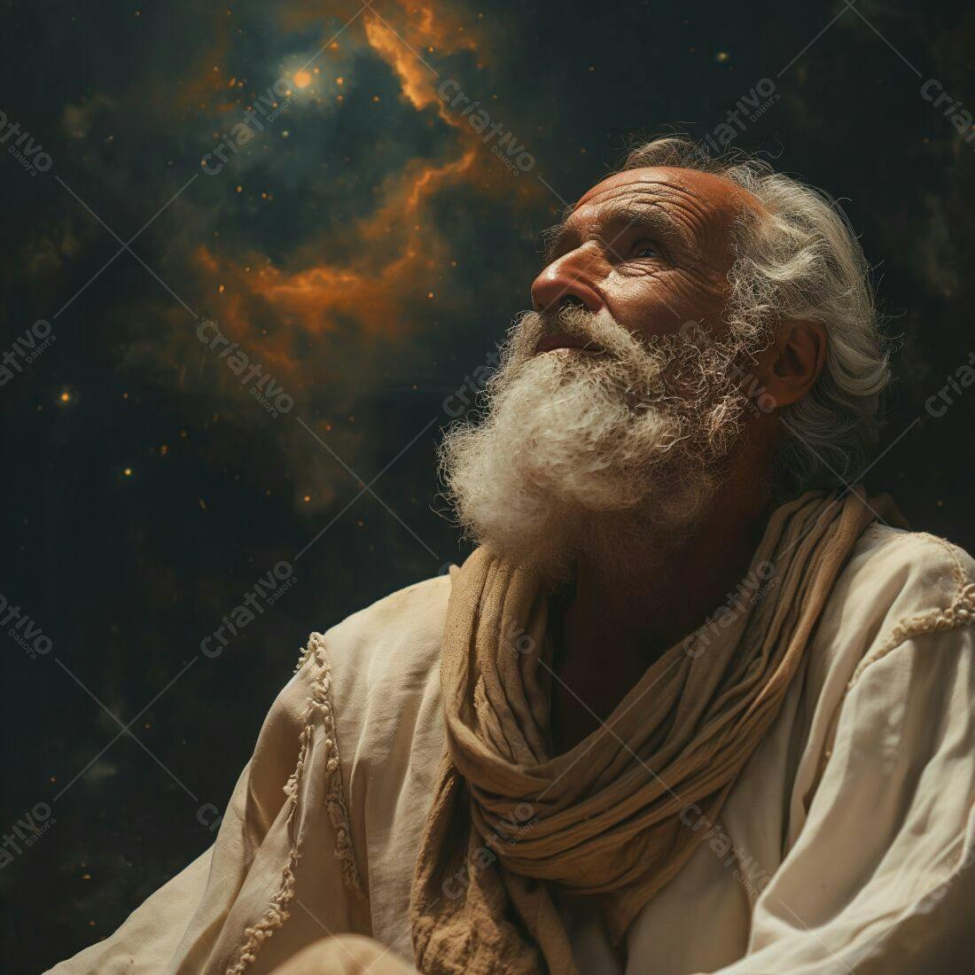 Homem idoso contemplando o céu noturno
