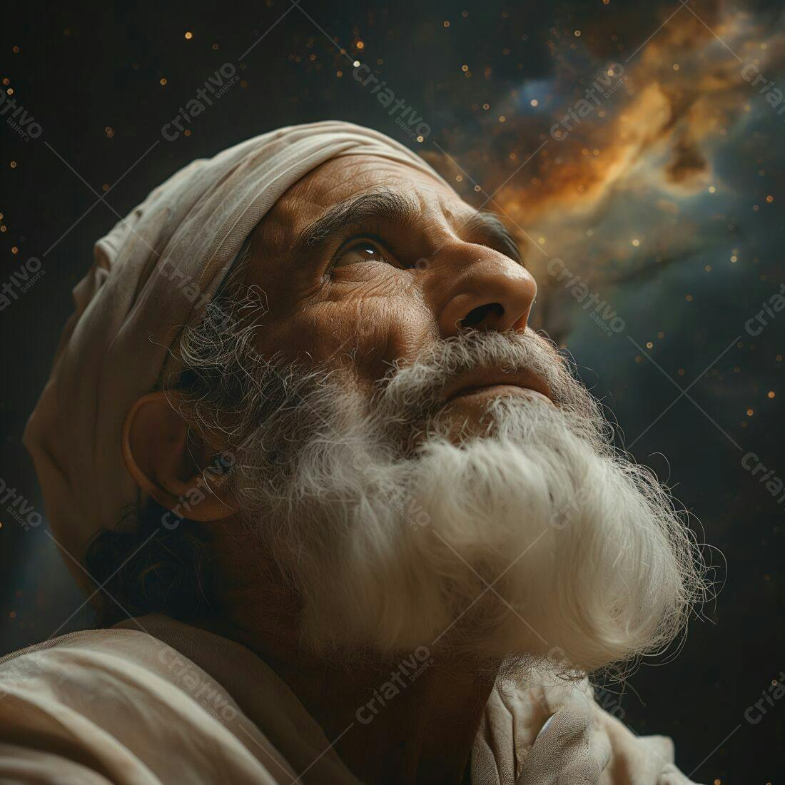 Homem idoso contemplando o universo