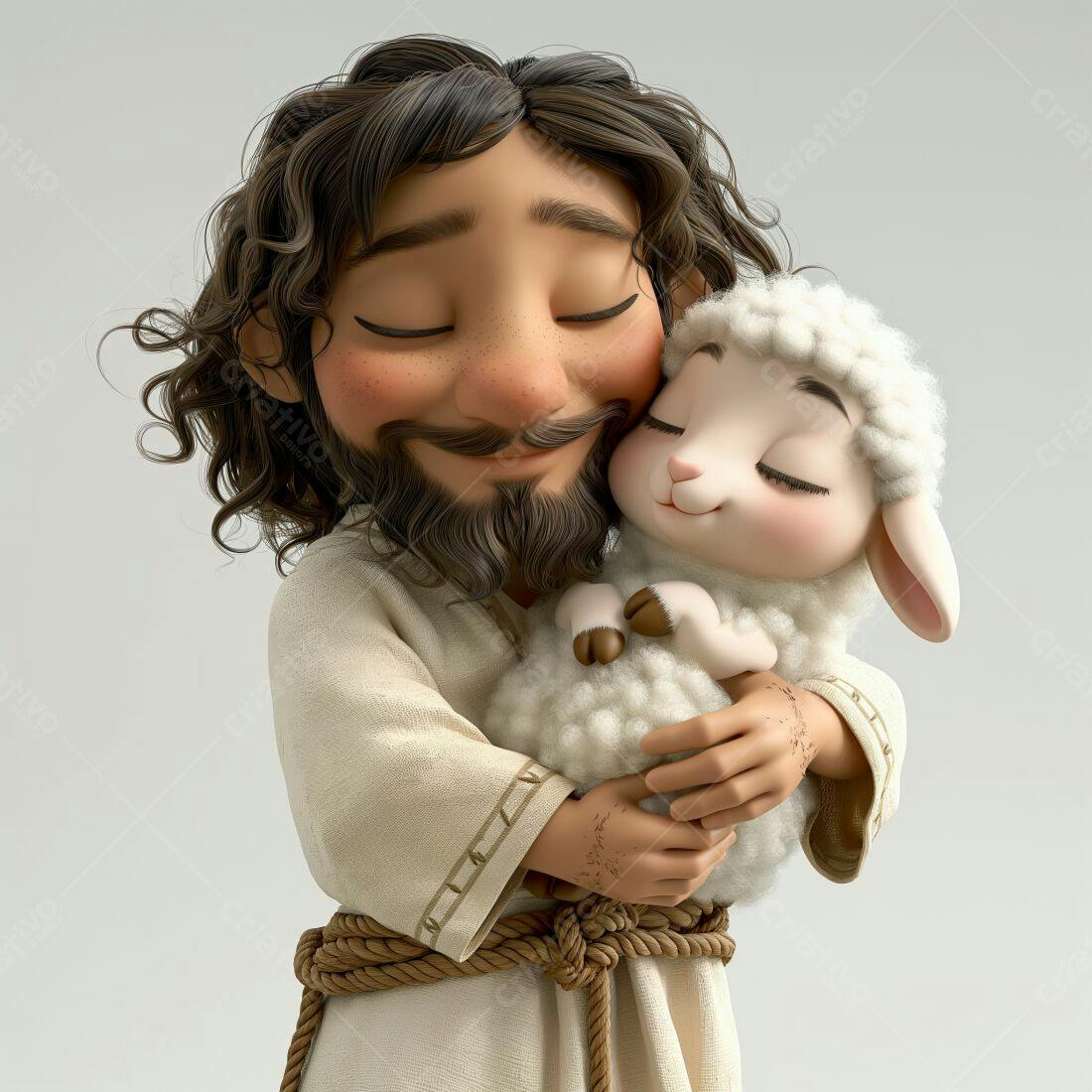 Jesus e Cordeiro abraço carinhoso