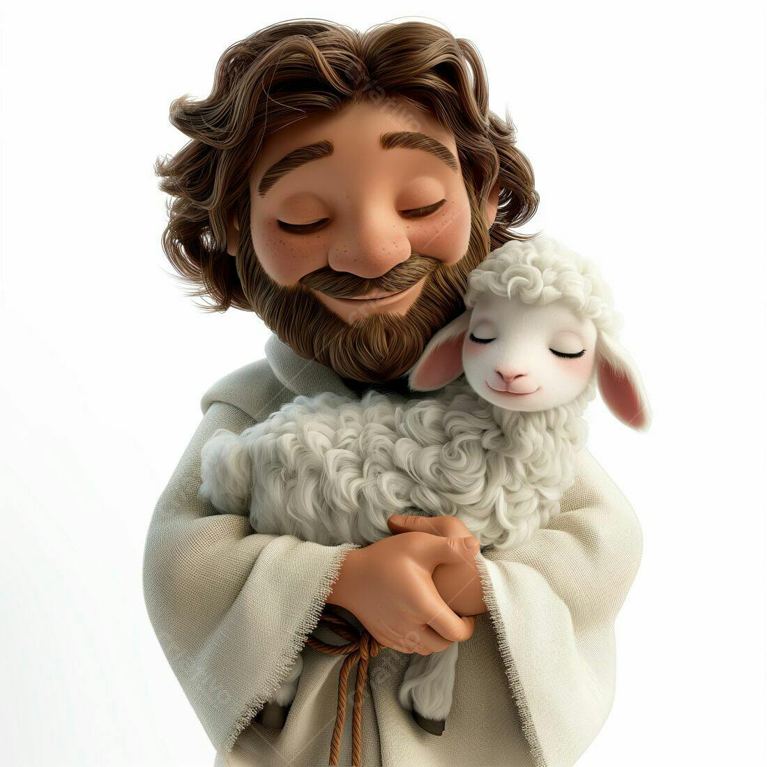 Pastor segurando cordeiro branco ilustração