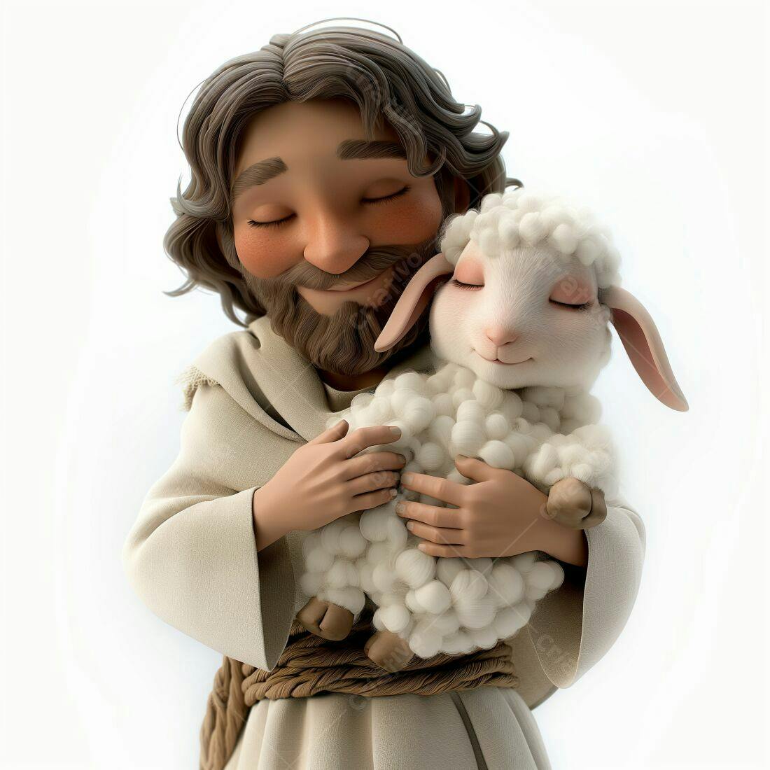 Jesus e cordeiro abraço afetuoso
