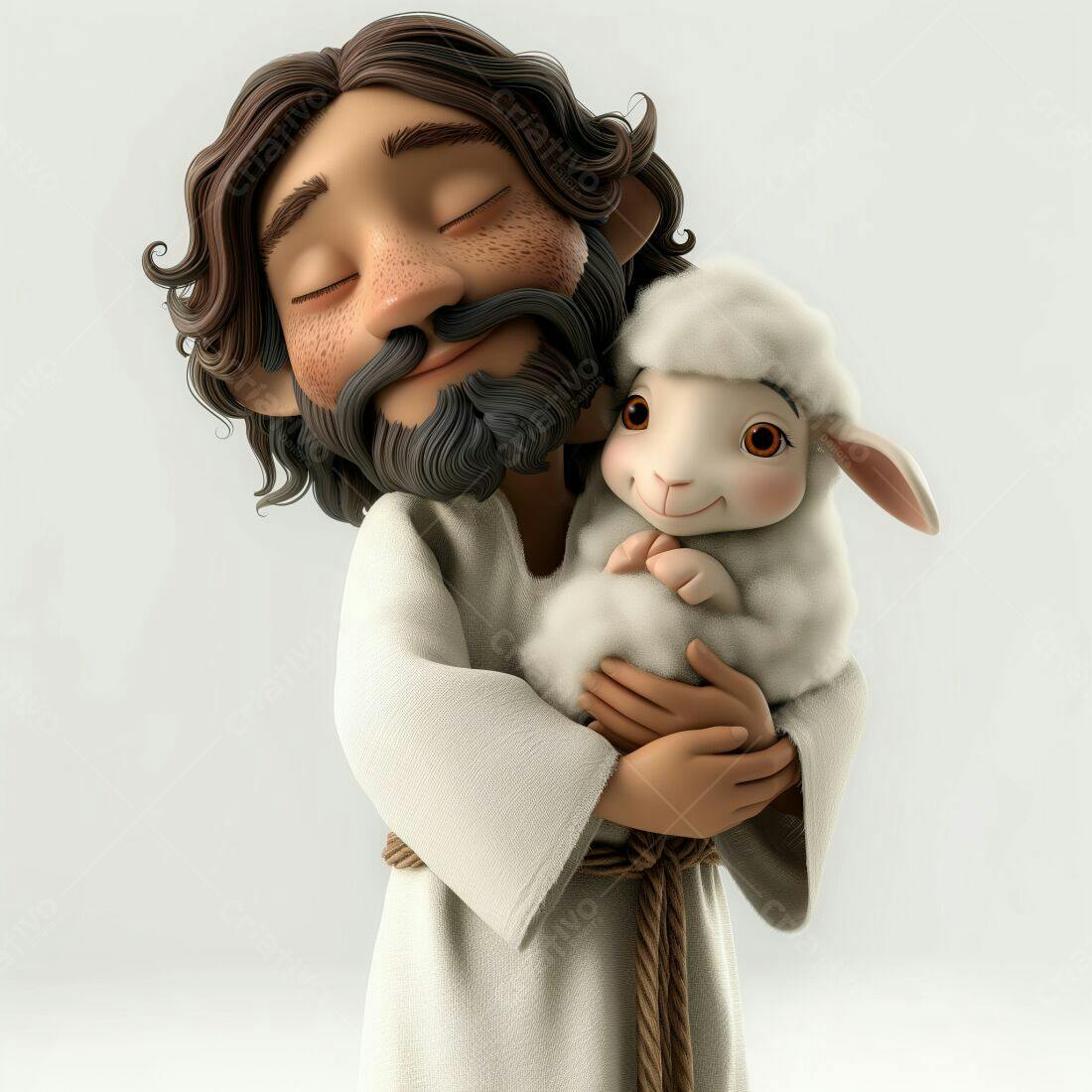 Jesus Cristo abraçando cordeiro branco