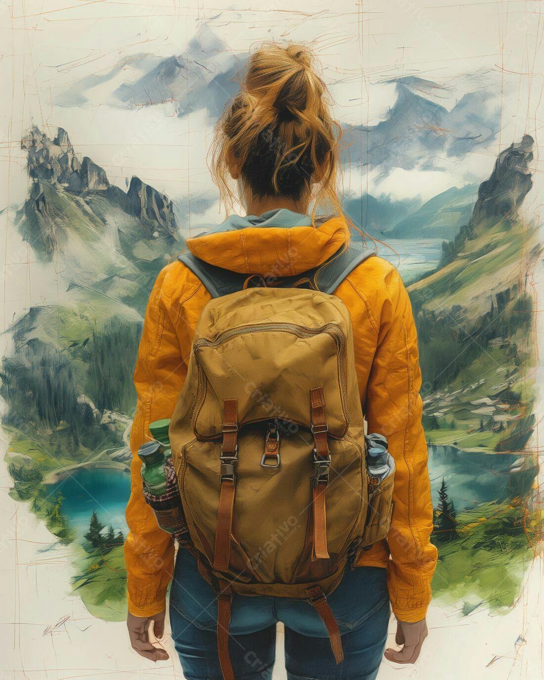 Mochila Amarela Paisagem Montanhosa