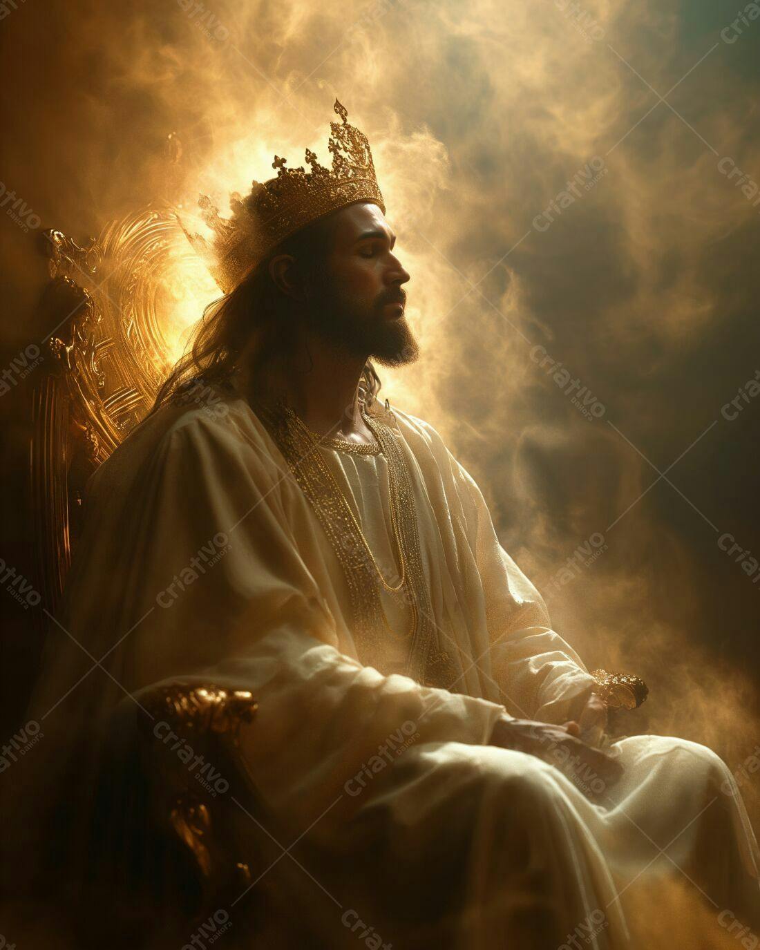 Rei meditando em trono dourado