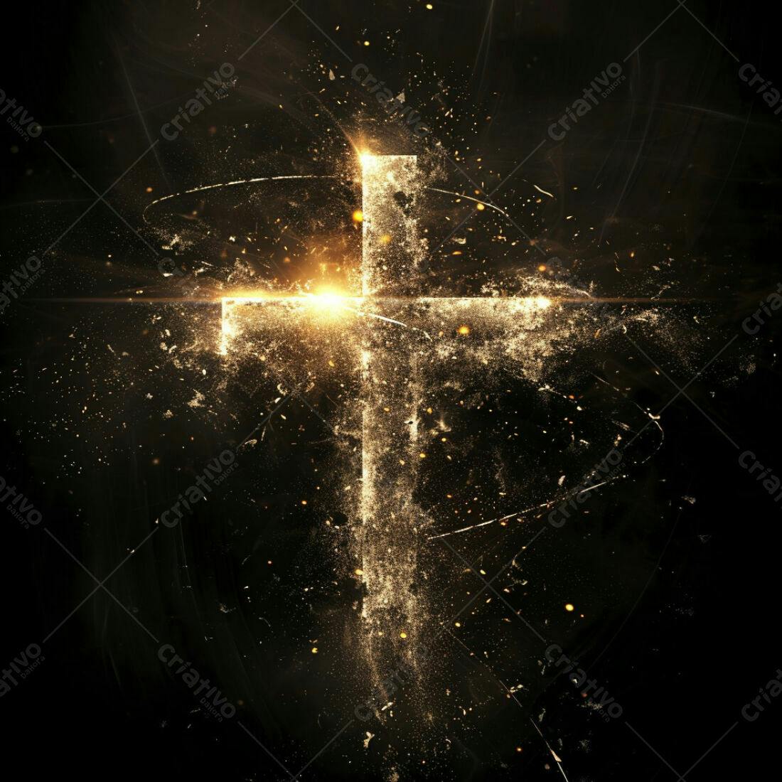 Cruz dourada em partículas brilhantes