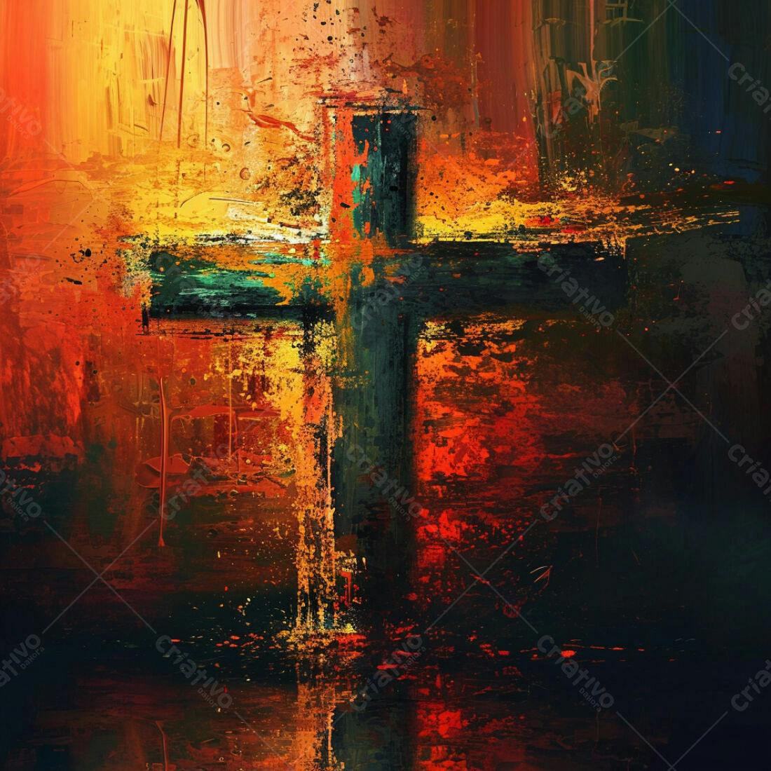 Cruz Abstrata em tons de Vermelho e Laranja