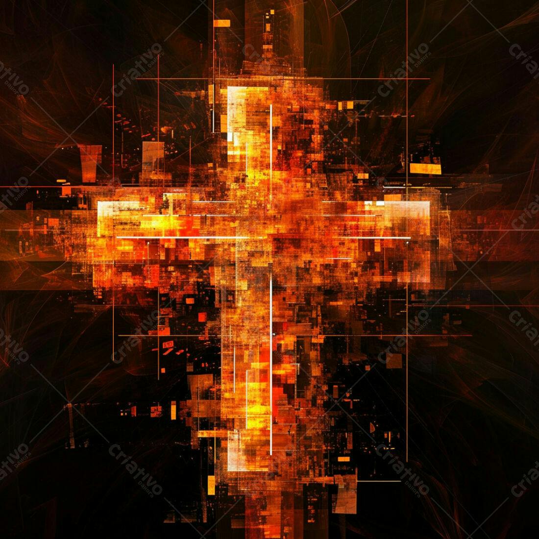 Cruz Abstrata em Tons de Laranja e Vermelho