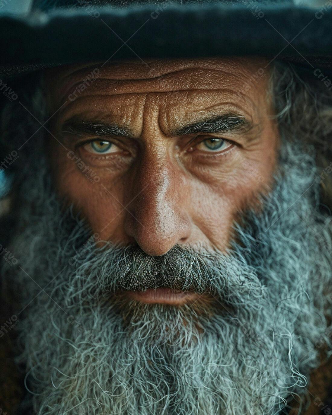 Homem com barba grisalha e olhar intenso