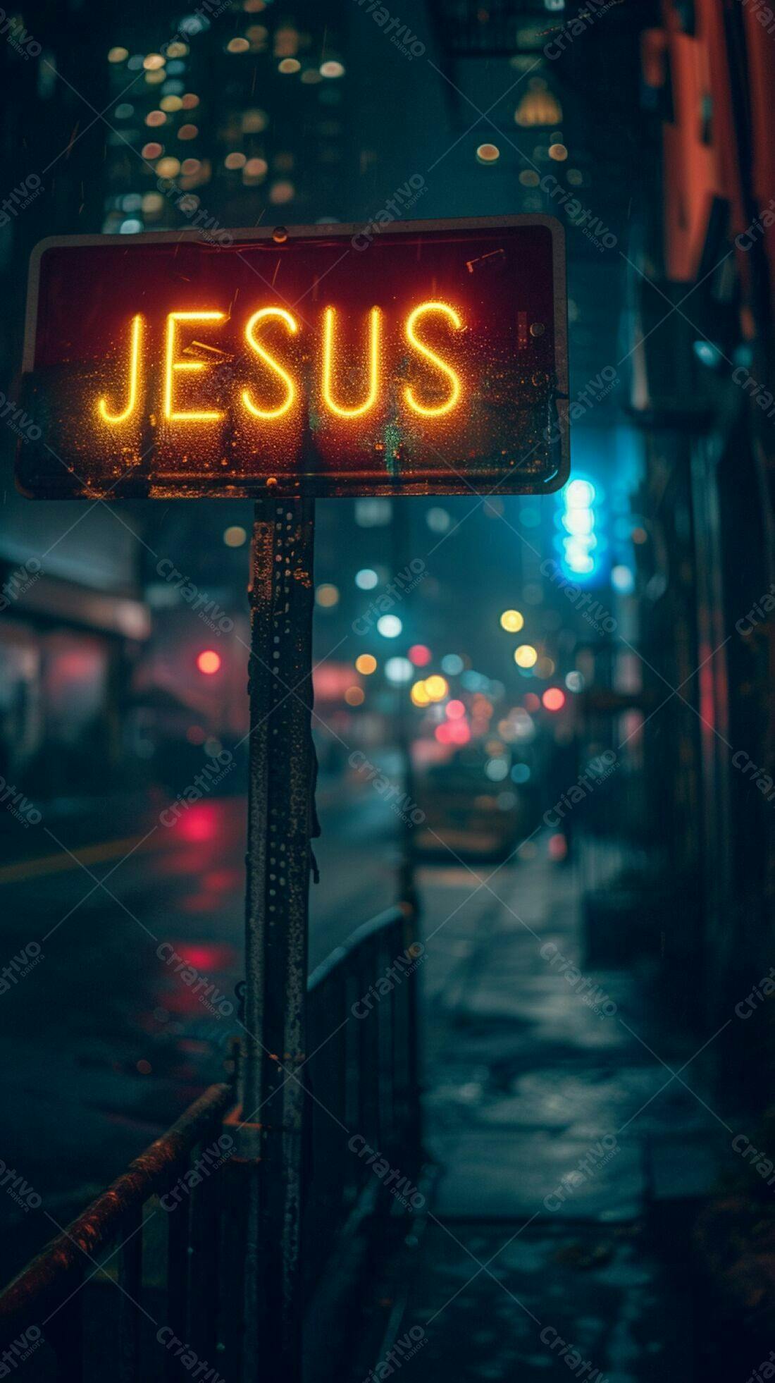 Placa Neon Jesus Chuva Noturna