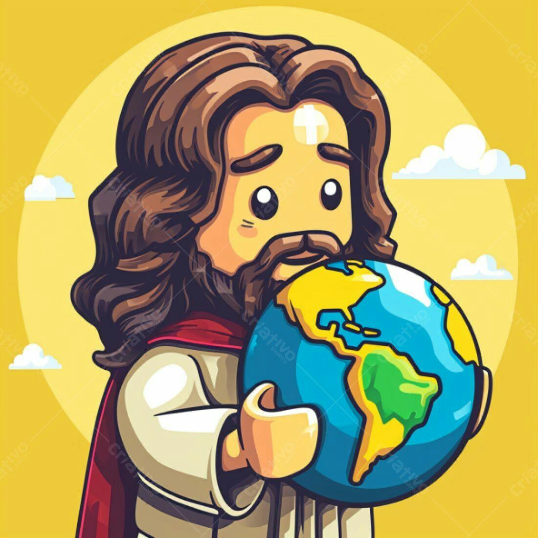 Jesus Lego abraçando o planeta Terra