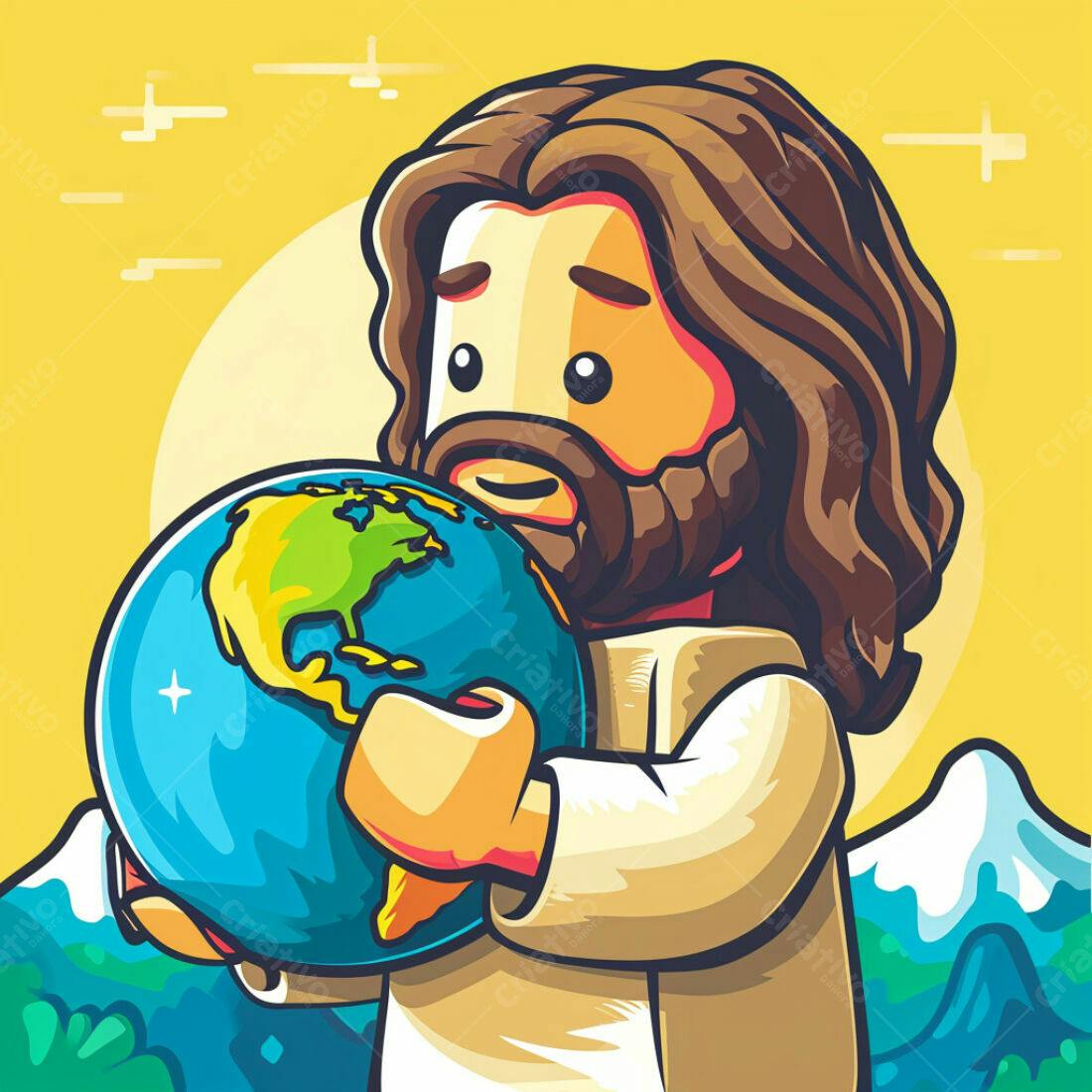 Jesus segurando a Terra desenho animado