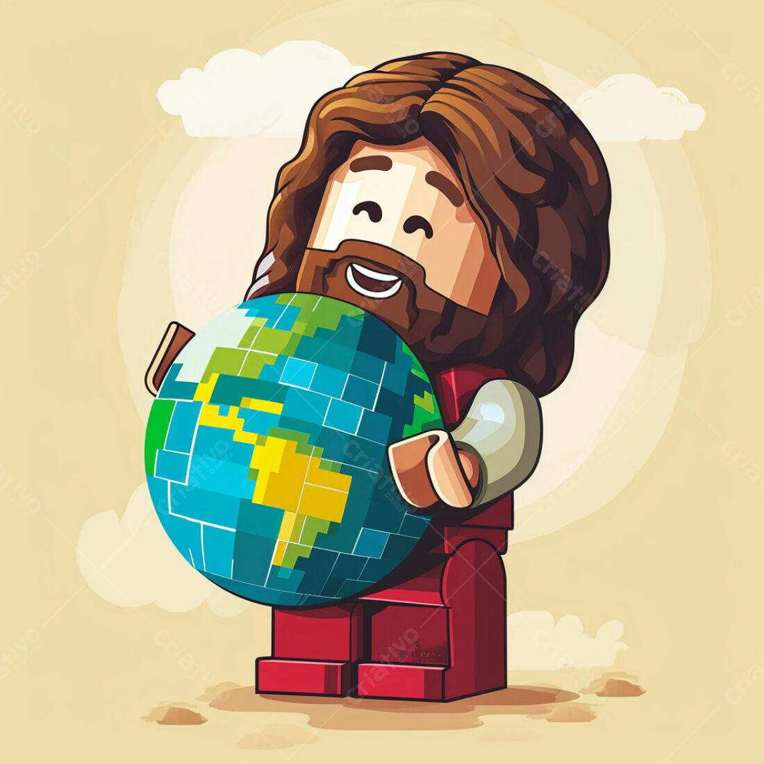 Jesus Lego segurando o planeta Terra