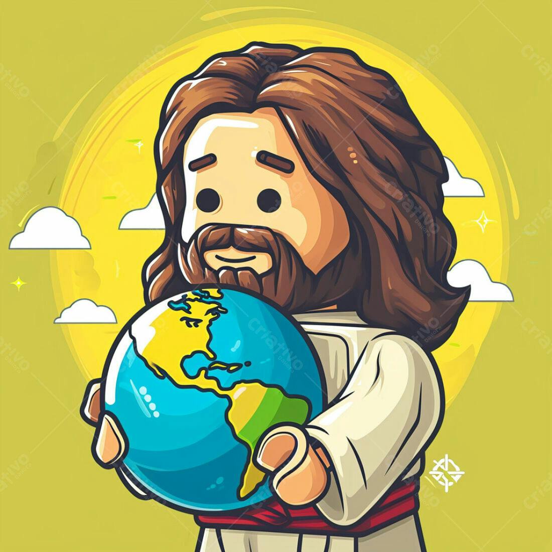 Jesus segurando o planeta Terra estilo Lego