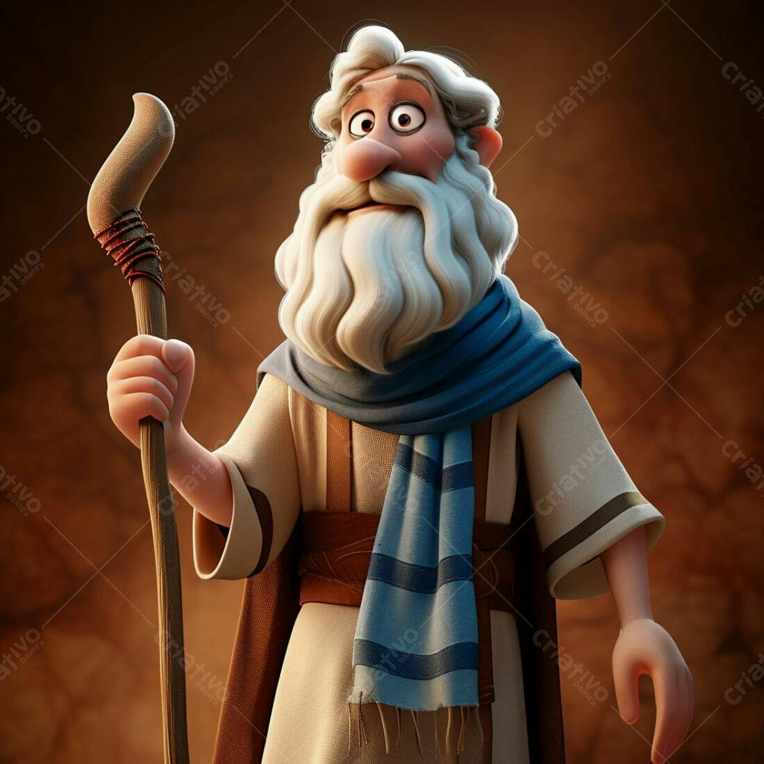 Velho sábio com cajado ilustração 3D