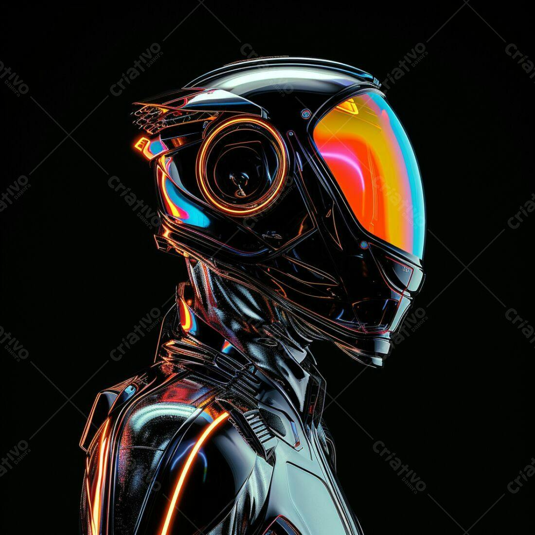 Astronauta futurista com capacete colorido