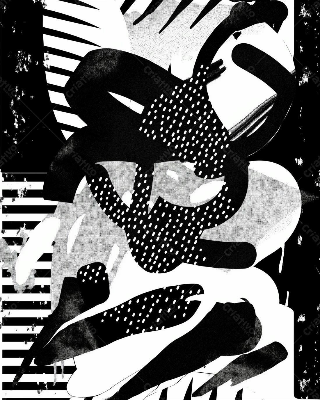 Arte Abstrata em Preto e Branco com Texturas