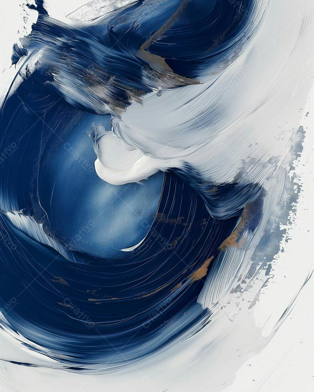 Arte Abstrata Azul e Branco com Toques Dourados