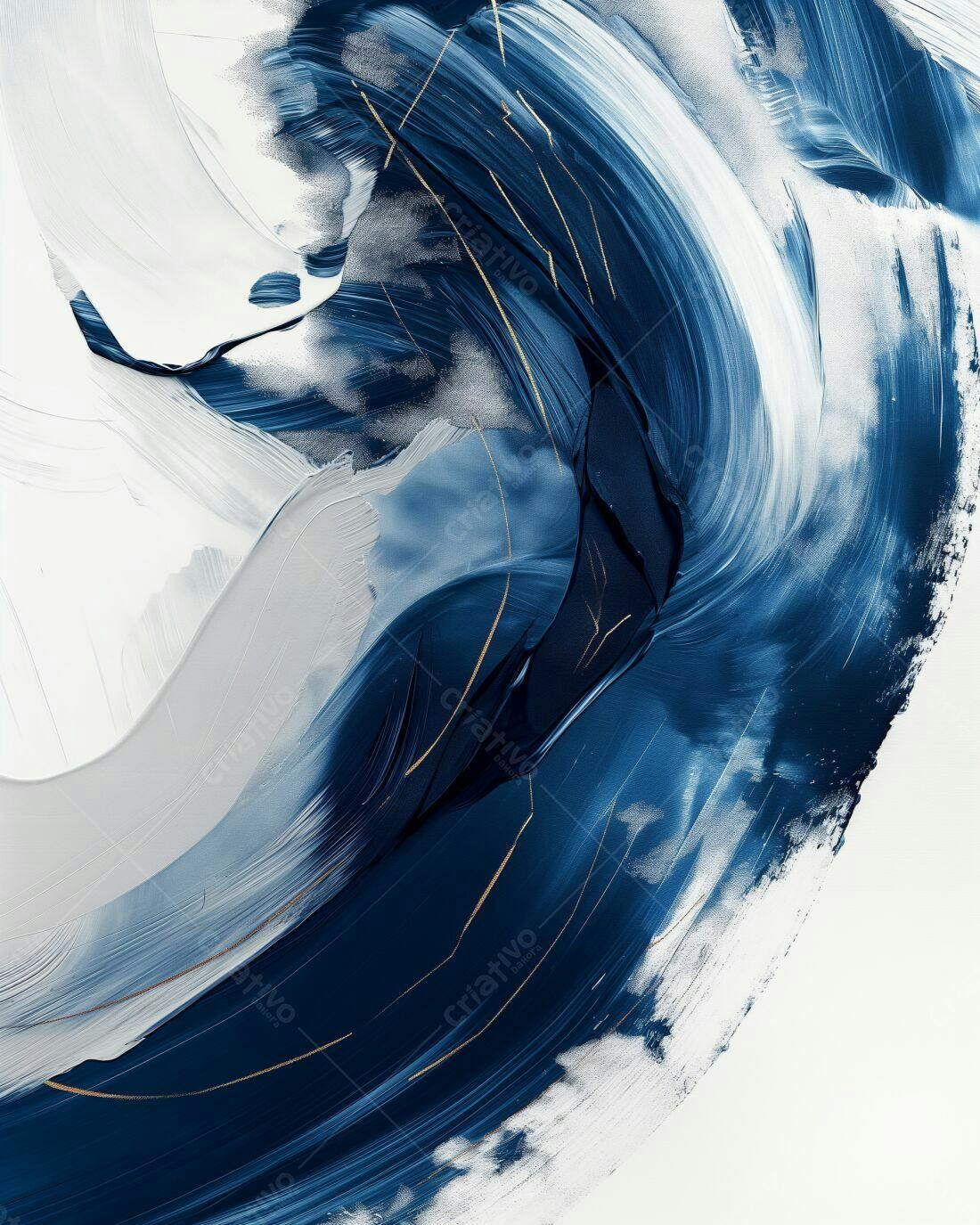 Arte Abstrata Azul e Branco com Detalhes Dourados