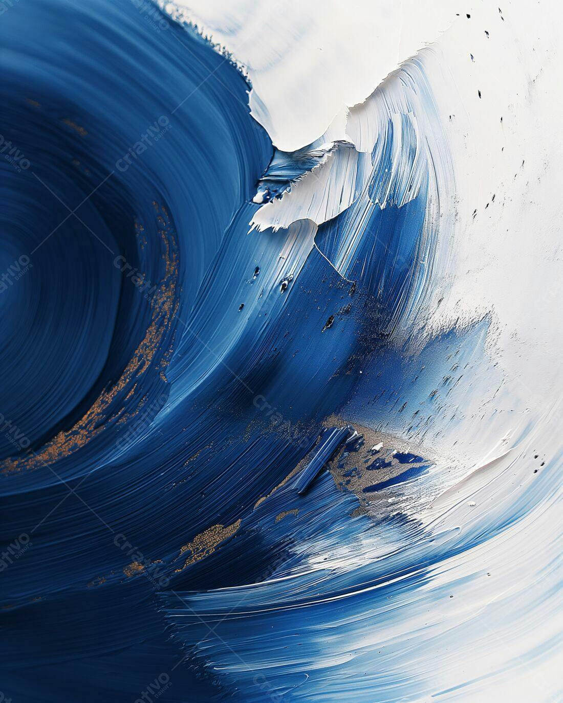 Arte Abstrata Azul e Branco com Detalhes Dourados