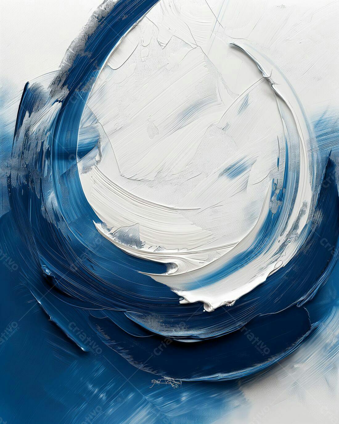 Arte Abstrata Azul e Branca em Textura Pincelada
