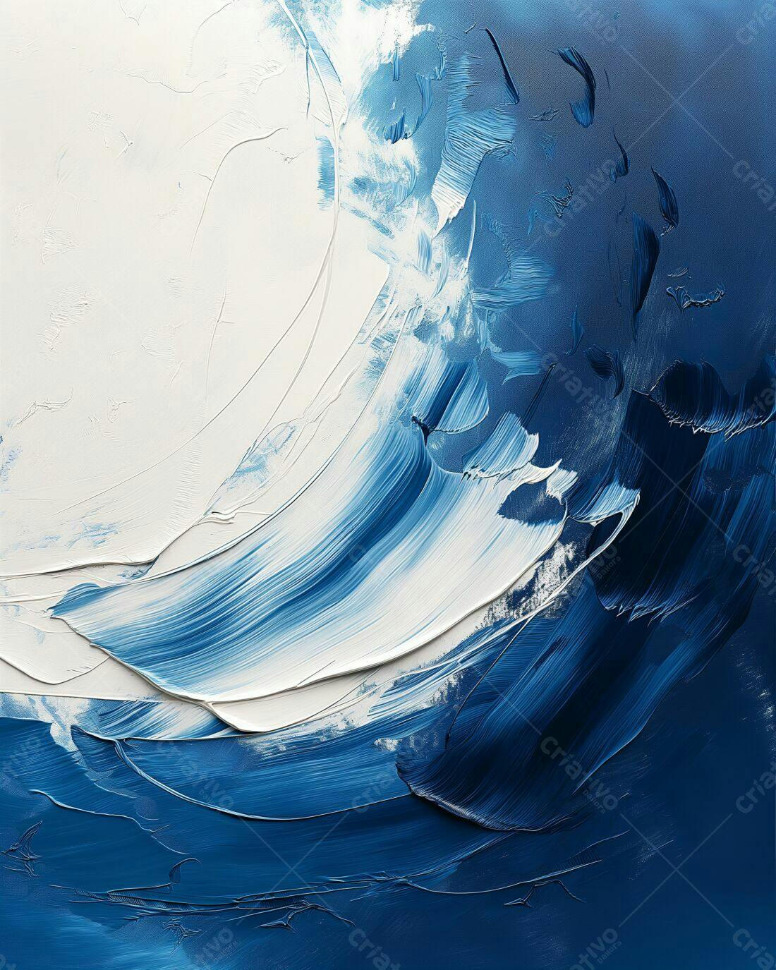 Arte Abstrata Azul e Branca Textura Pinceladas