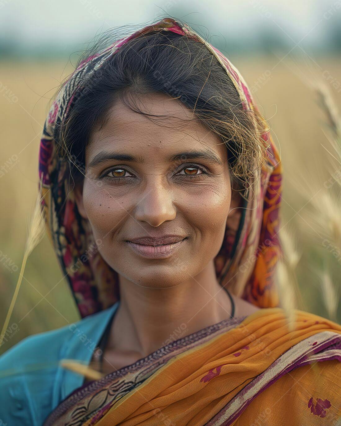 Mulher sorridente em campo de trigo