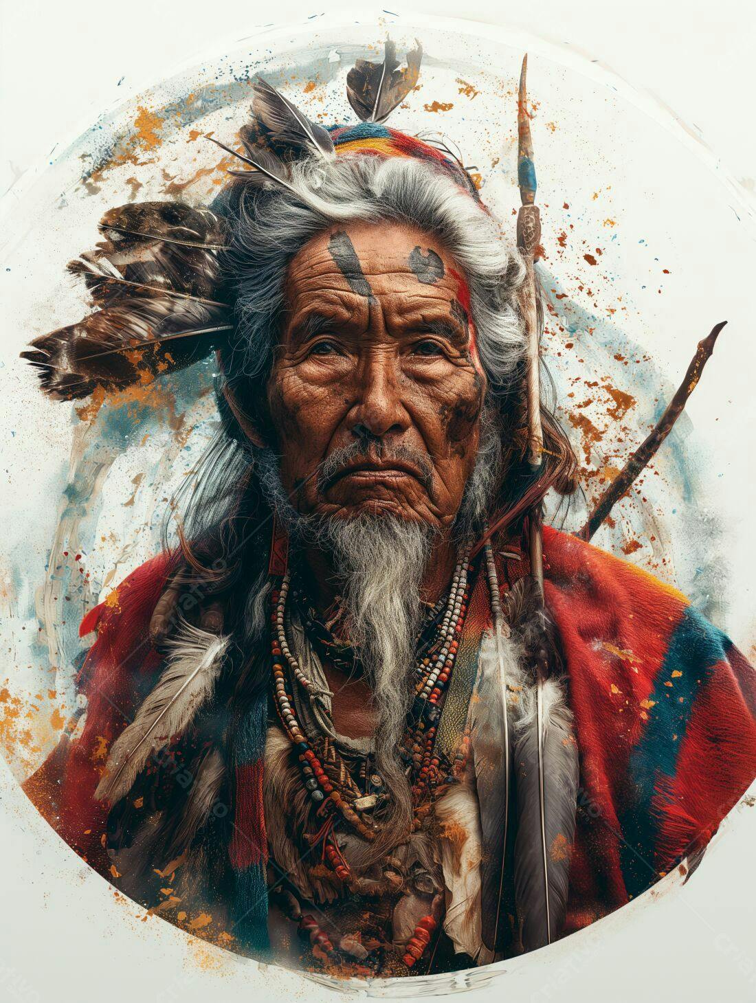 Elder Indígena com Penas e Adornos Tradicionais