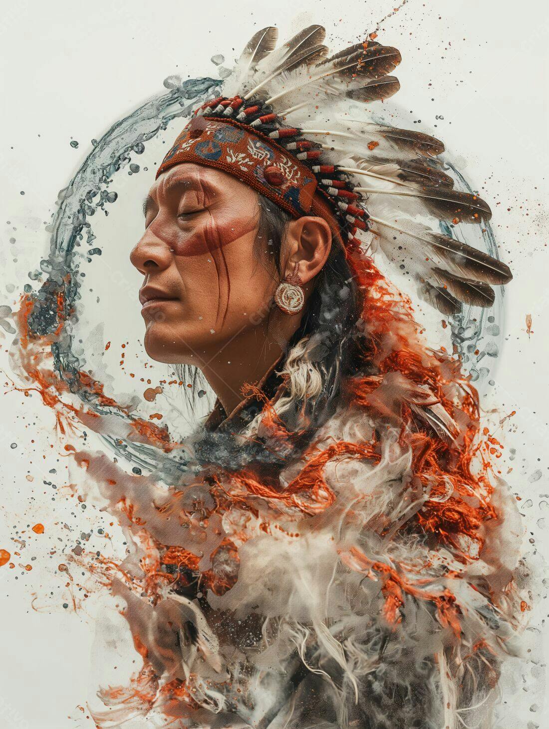 Indígena com Pena na Cabeça e Pintura Facial