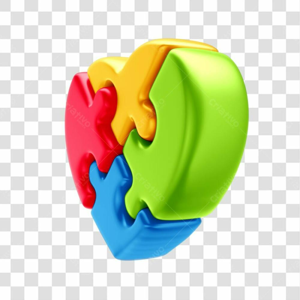 Asset 3D Coração Em Quebra Cabeça Colorido Autismo Campanha Abril Azul Com Fundo Transparente   (7)