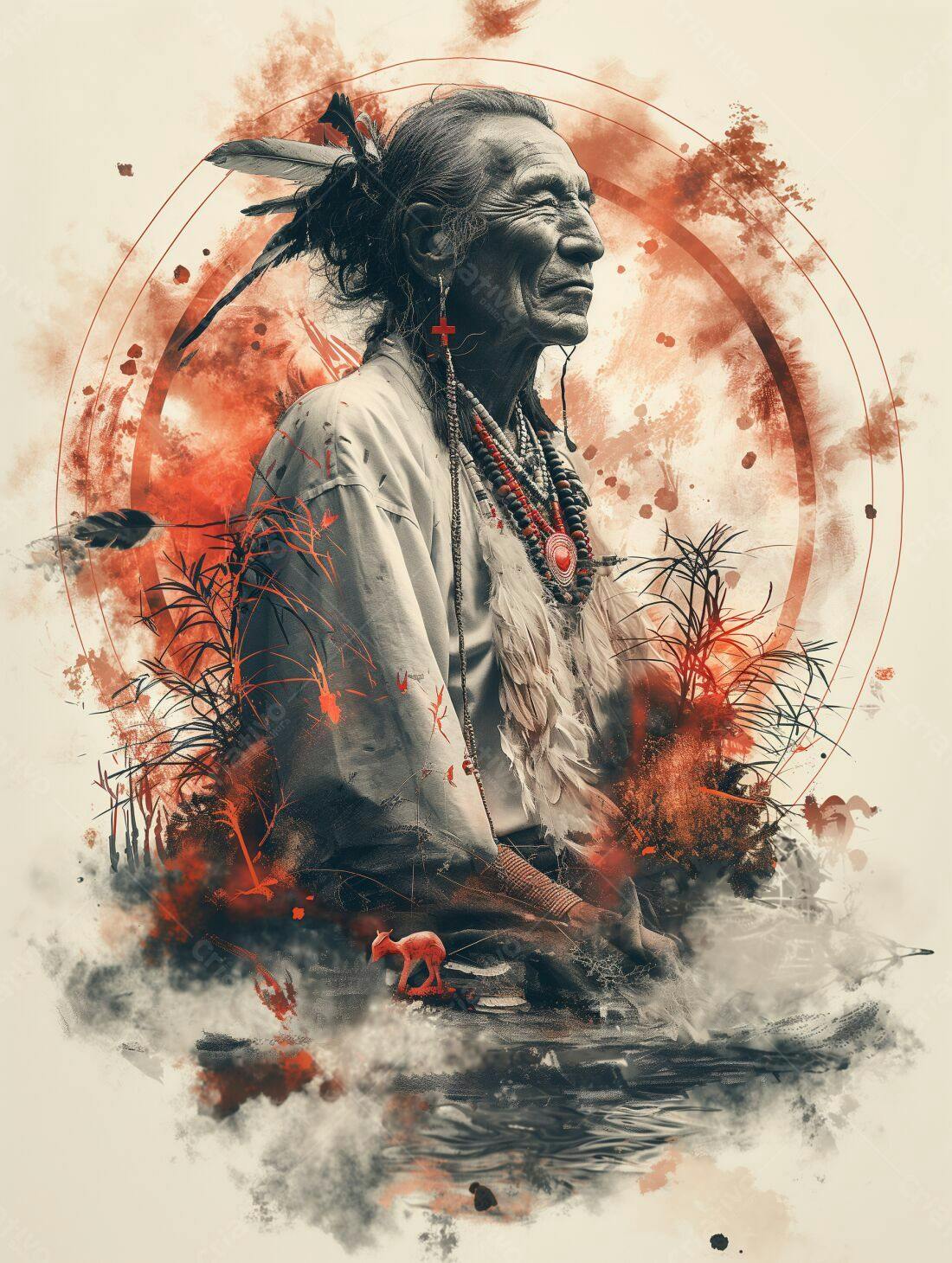 Elder Nativo Americano em Reflexão