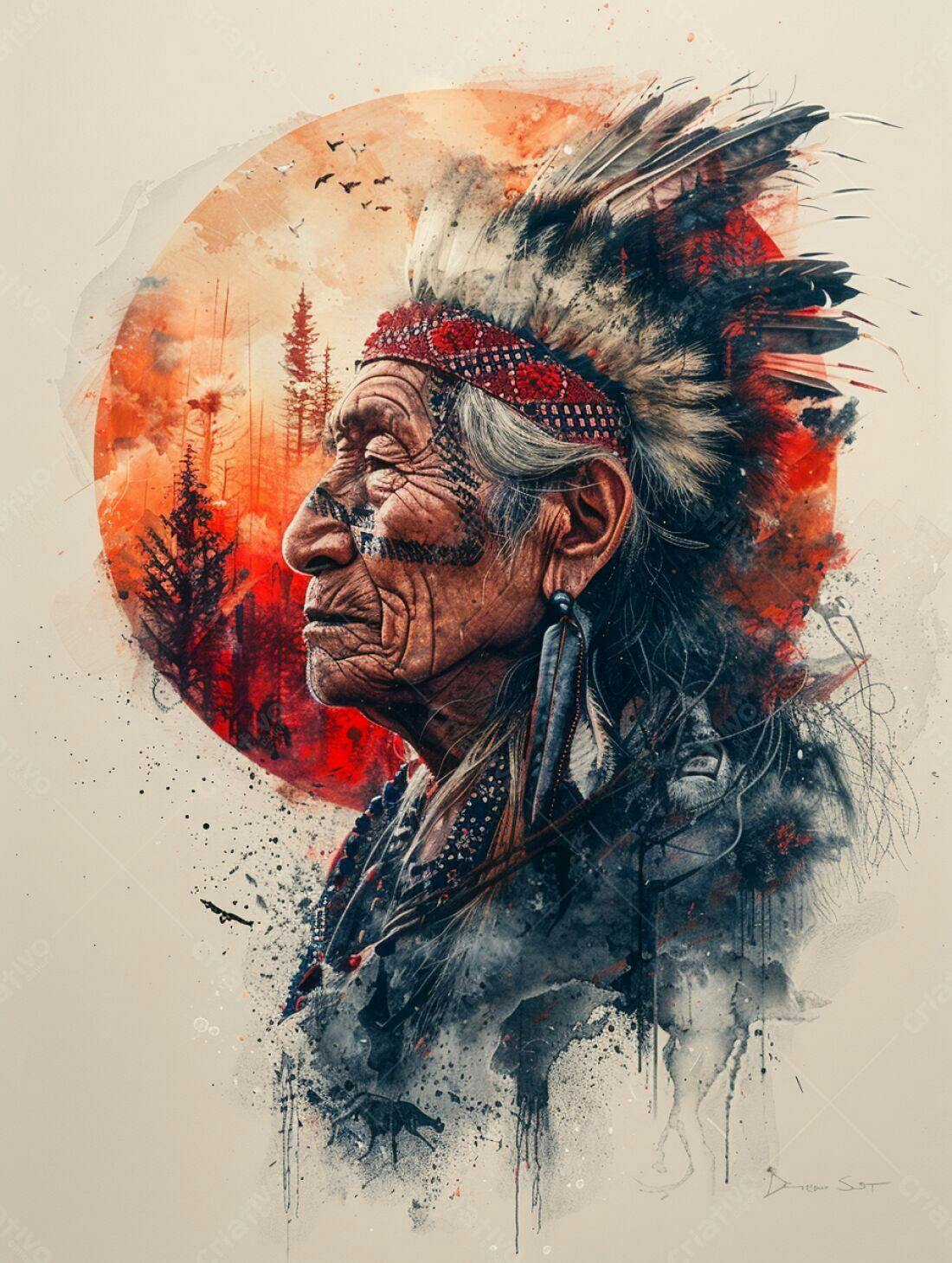 Elder Nativo Americano em paisagem vermelha