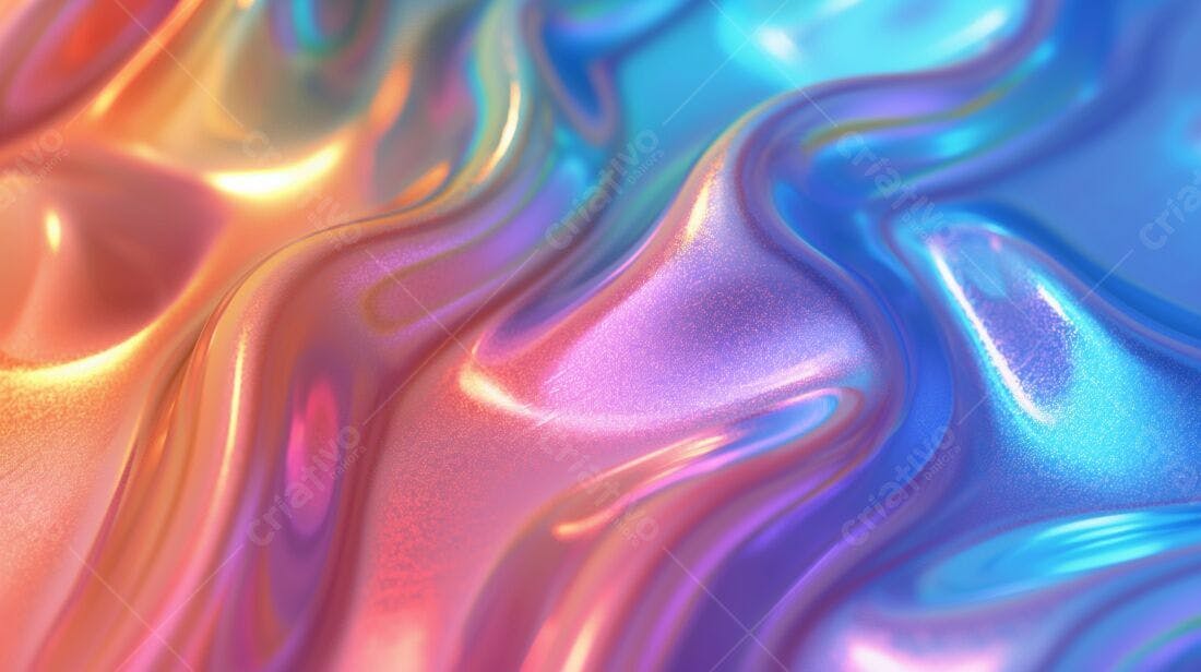Tecido Iridiscente com Ondas Rosa e Azul