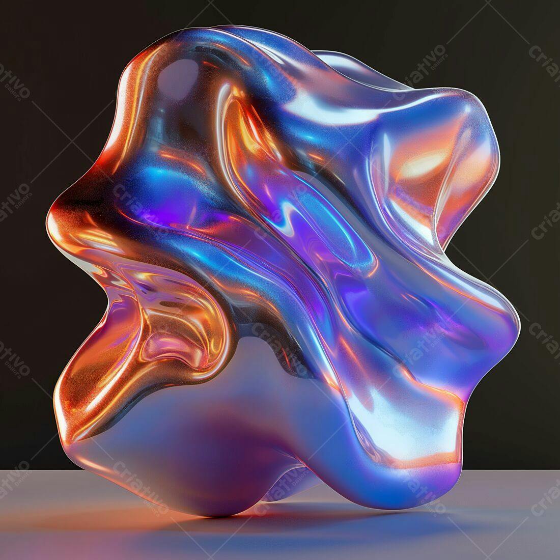 Objeto abstrato iridescente em tons metálicos