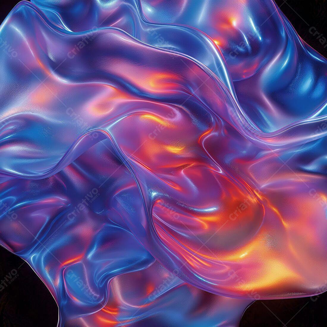 Fluxo de tecido azul e laranja iridescente