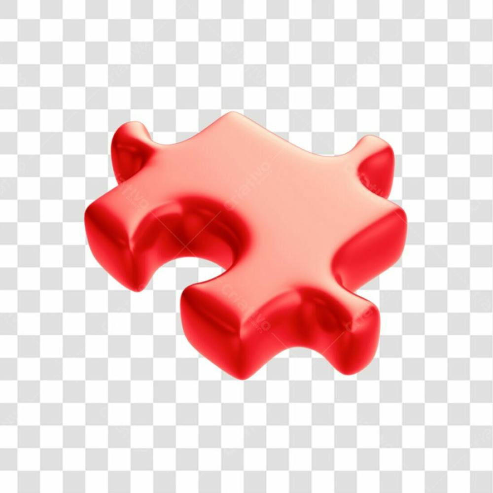Asset 3D Peça Quebra Cabeça Vermelho Em 3D Campanha Autismo Abril Azul Com Fundo Transparente  (13)