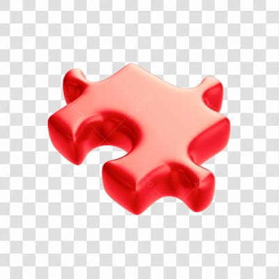 Asset 3D Peça Quebra Cabeça Vermelho Em 3D Campanha Autismo Abril Azul Com Fundo Transparente  (13)