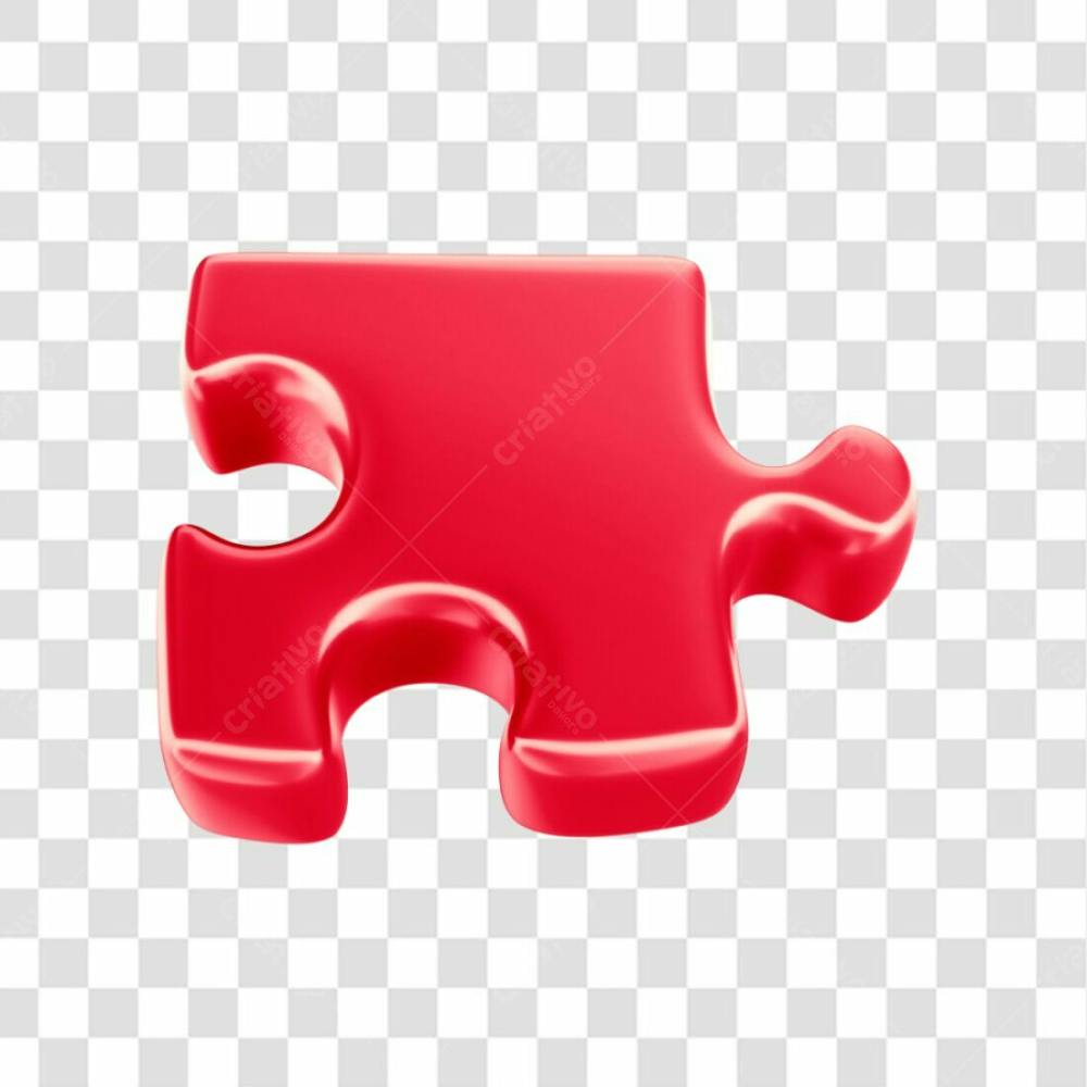 Asset 3D Peça Quebra Cabeça Vermelho Em 3D Campanha Autismo Abril Azul Com Fundo Transparente  (3)