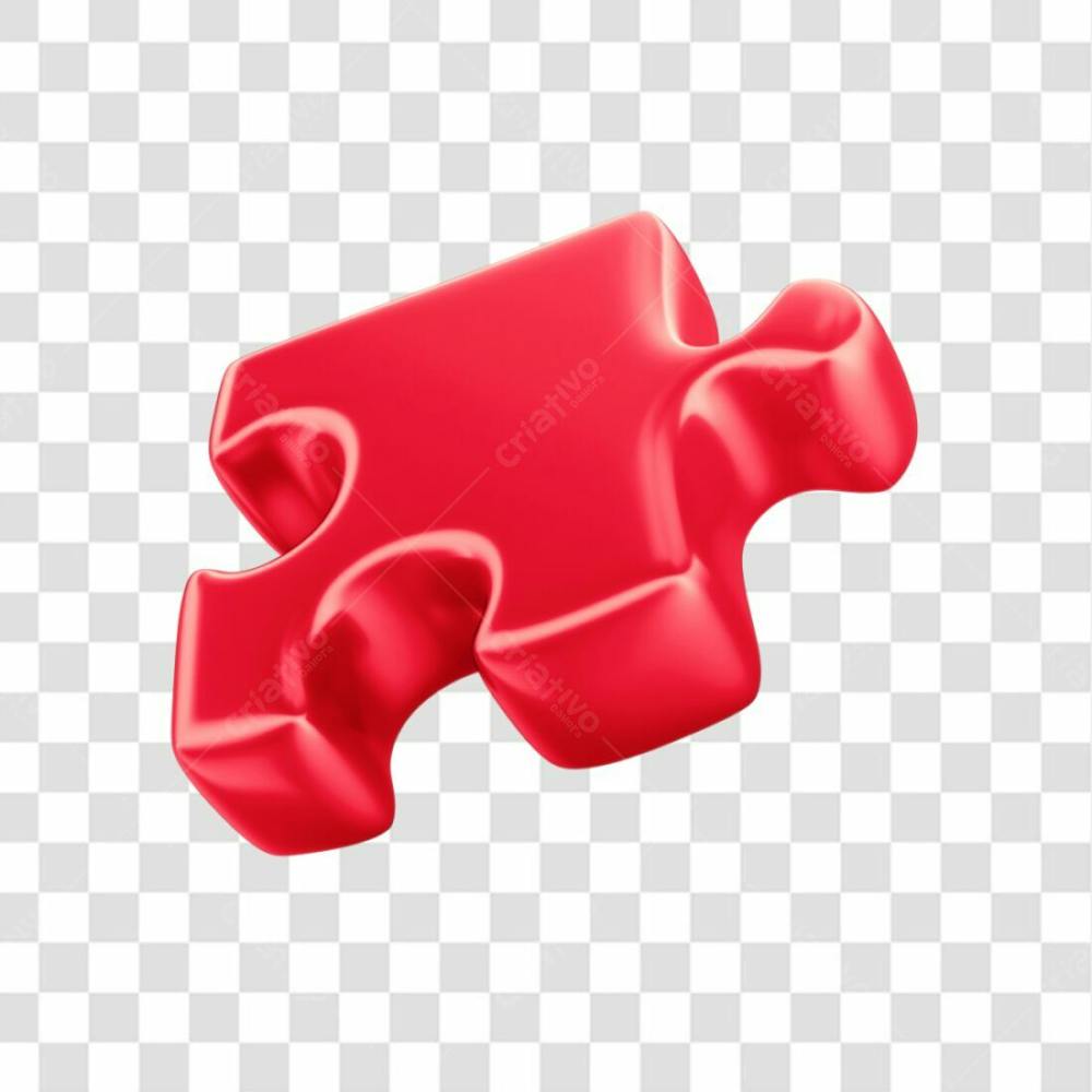 Asset 3D Peça Quebra Cabeça Vermelho Em 3D Campanha Autismo Abril Azul Com Fundo Transparente  (5)