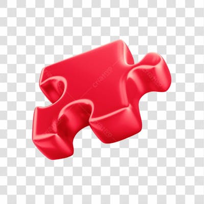 Asset 3D Peça Quebra Cabeça Vermelho Em 3D Campanha Autismo Abril Azul Com Fundo Transparente  (5)