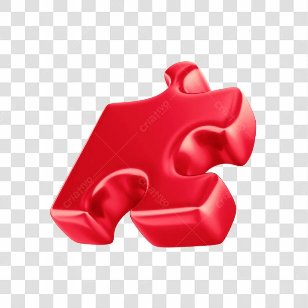Asset 3D Peça Quebra Cabeça Vermelho Em 3D Campanha Autismo Abril Azul Com Fundo Transparente  (7)