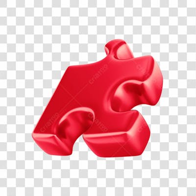 Asset 3D Peça Quebra Cabeça Vermelho Em 3D Campanha Autismo Abril Azul Com Fundo Transparente  (7)
