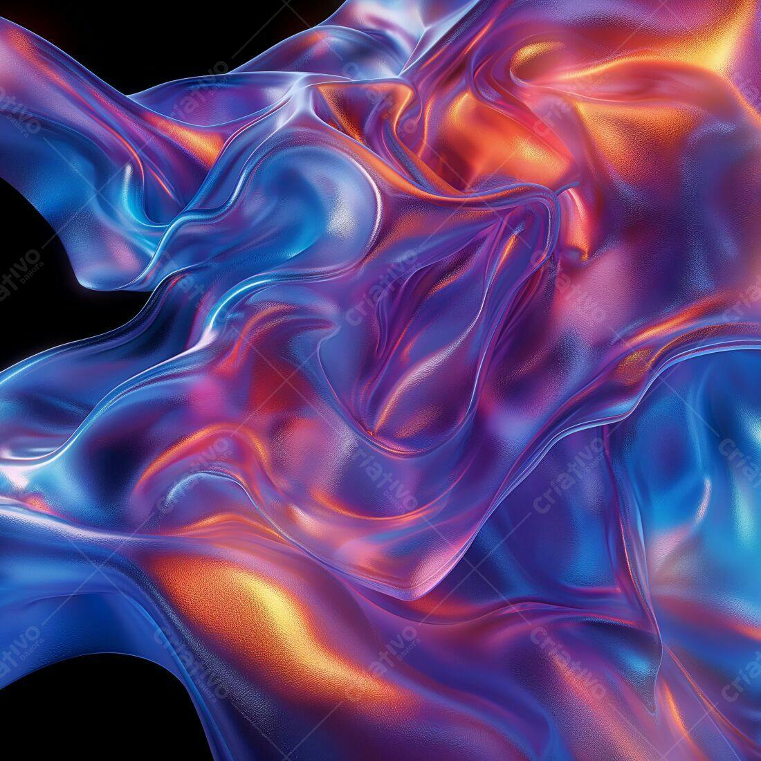 Fluxo de tecido iridescente azul e laranja