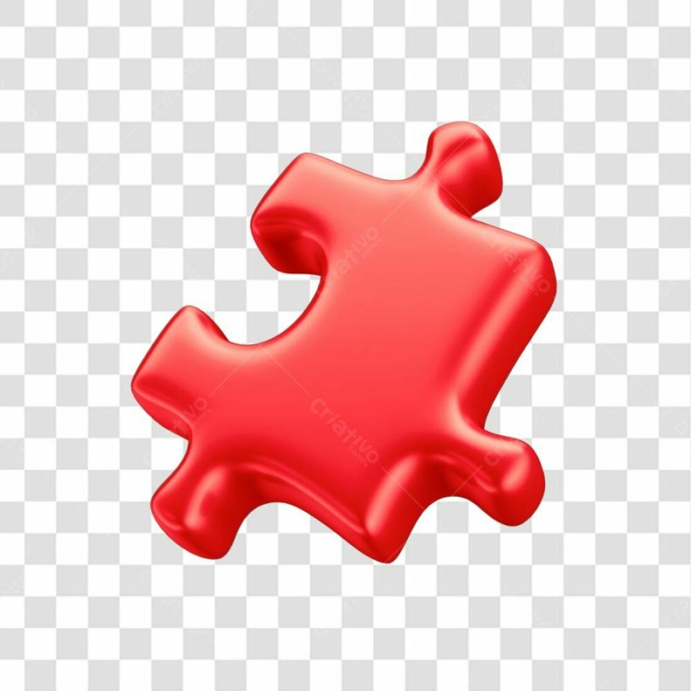 Asset 3D Peça Quebra Cabeça Vermelho Em 3D Campanha Autismo Abril Azul Com Fundo Transparente  (11)