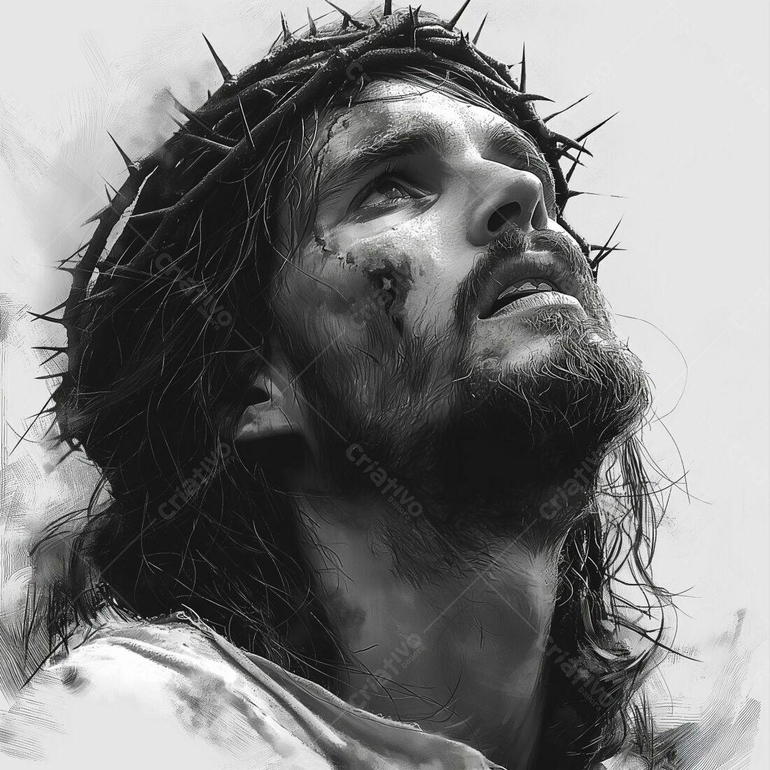 Jesus Cristo coroa de espinhos retrato monocromático