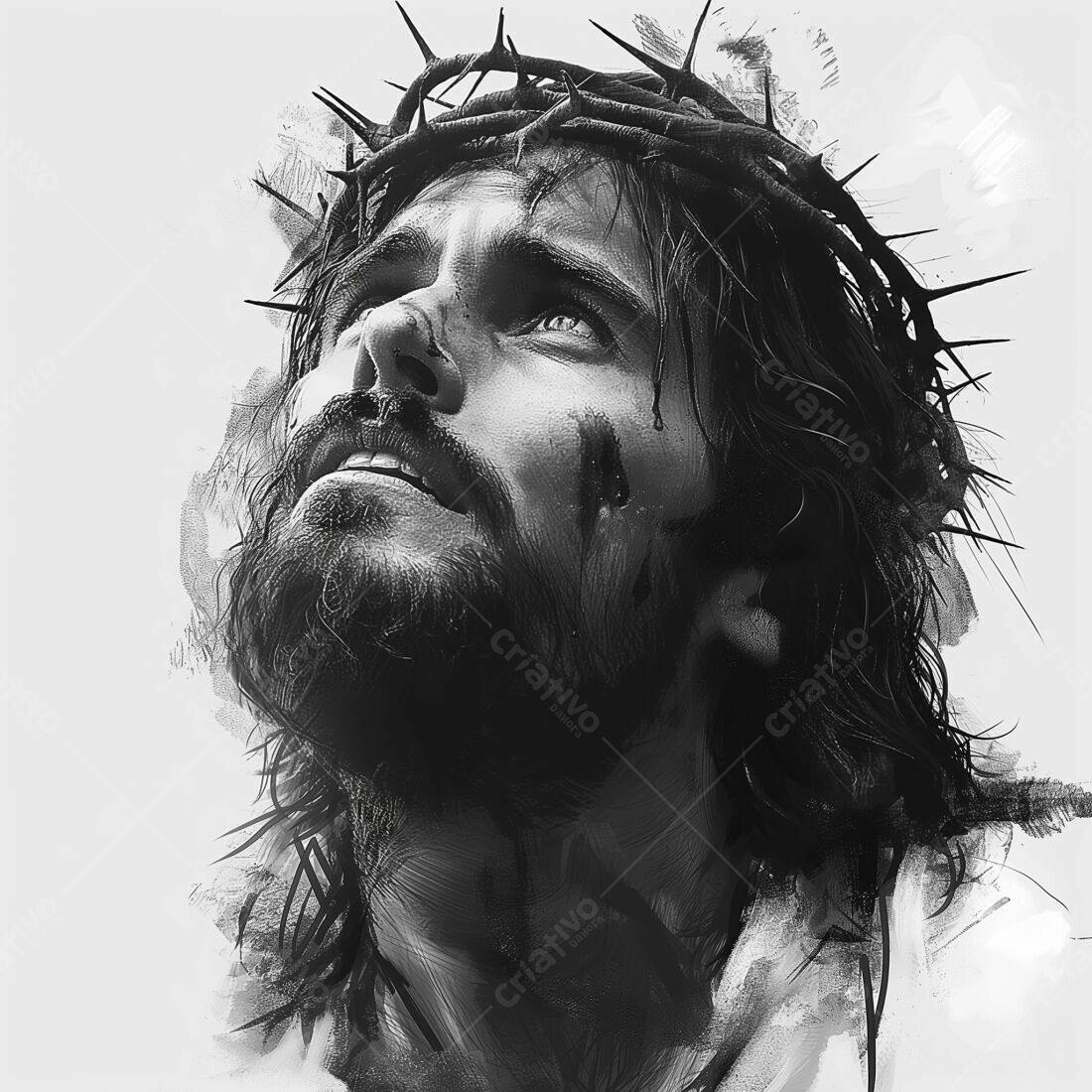 Jesus Cristo coroa de espinhos pintura monocromática