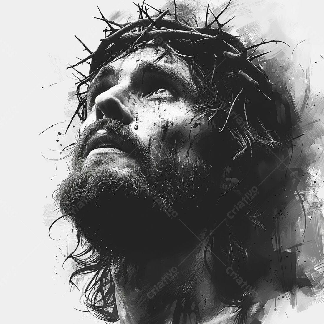 Jesus Cristo coroa de espinhos retrato monocromático