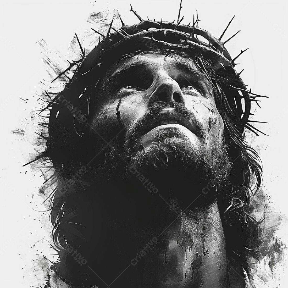 Jesus Cristo Coroa de Espinhos retrato monocromático