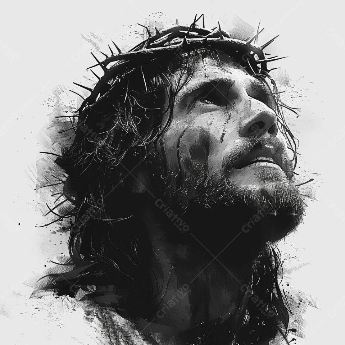 Jesus Cristo coroa de espinhos retrato monocromático