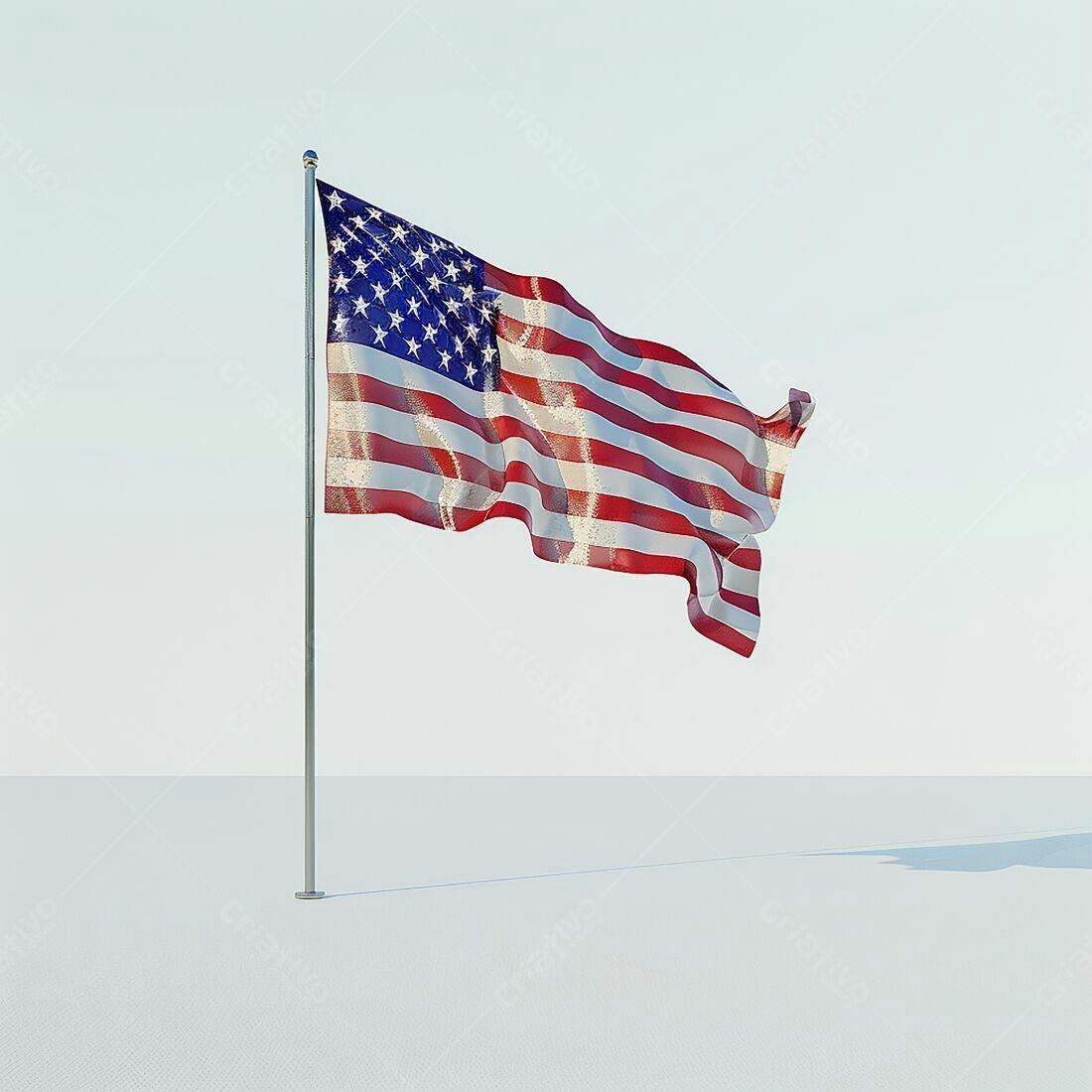 Bandeira Americana ao vento fundo branco